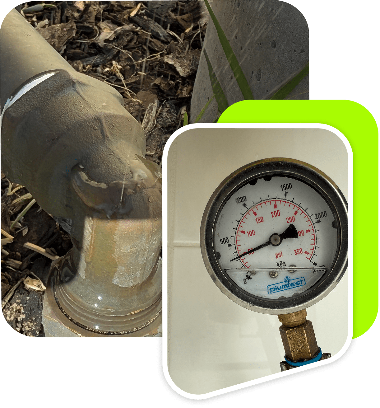 Leaking pipe and a gauge.