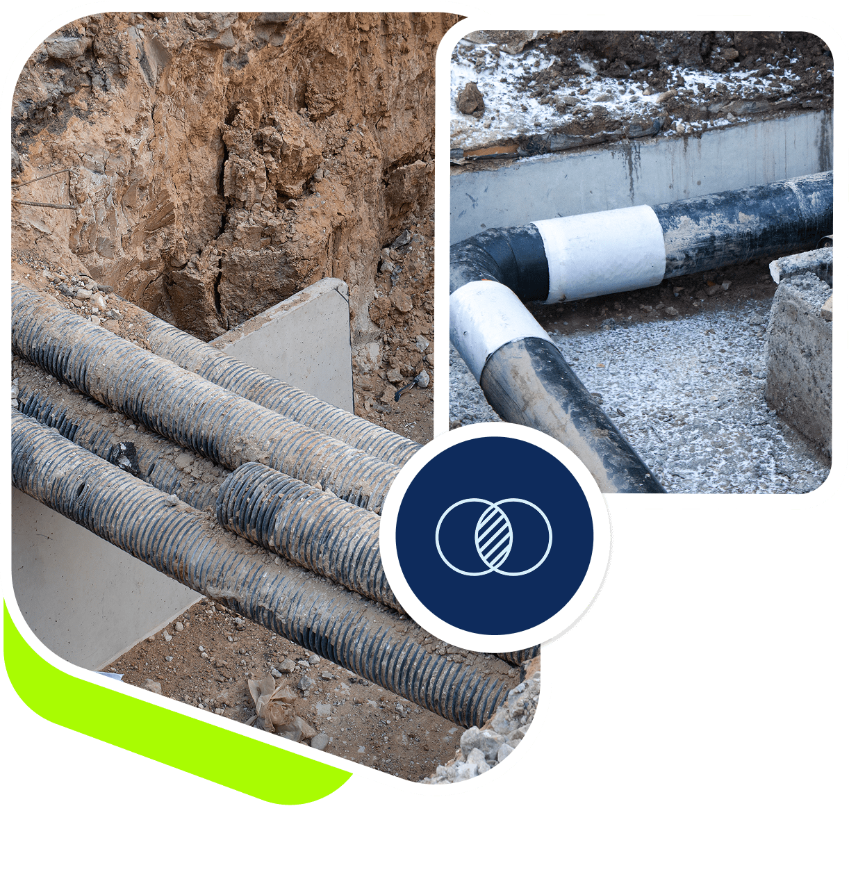 Underground pipes that are blocked and need clearing.